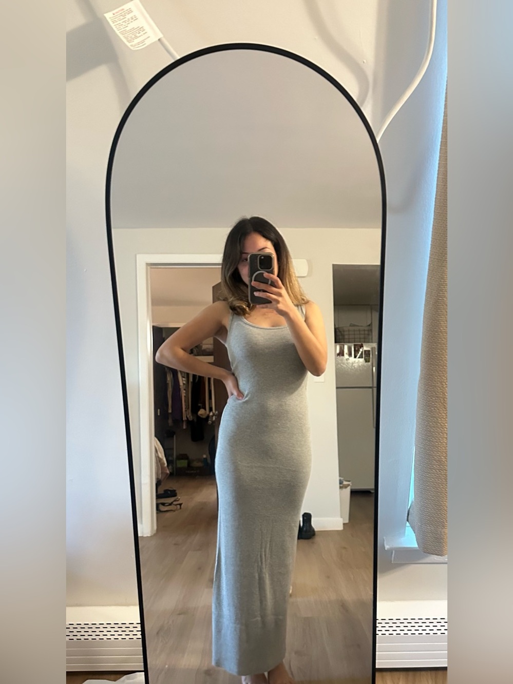 Sleeveless Gray Knit Maxi Dress